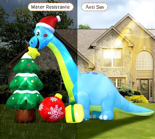 13.6 Ft Long Christmas Inflatable Decorations, Huge Xmas Inflatable Dragon Dinosaur with Trees Gift Hats Decors Built-in LED Lights Stakes Blow Up Yard Lawn Garden Party Santa Inflatables de Navidad - Image 5