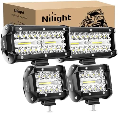 Nilight 2PC 4Inch Triple Row Led Light Pods 60W Flood Spot Combo 6000LM 2Pcs 6.5 Inch 120W Triple Row Light Bar Flood Spot Combo 12000LM Driving Boat Off Road Trucks Lights (ZH042)