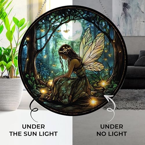 Personalized Boho Fairy and Fireflies Stained Glass Suncatcher Stained Glass Window Hanging Home Decor Garden Halloween Christmas Wedding Housewarming Gifts - Image 4