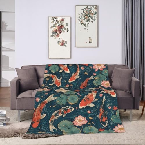 Cute Koi Fish Blanket for Women, Gifts for Girls, Japanese Blankets for Kids, Soft Cozy Lightweight Throw for Bed Sofa Home Travel Room Decor, 40x50 Inch - Image 5