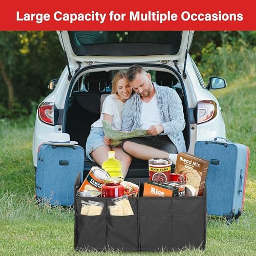 Simple Deluxe Car Trunk Organizer, 2 Compartments Collapsible Trunk Storage, Anti-slip Design, Made of Waterproof 600D Oxford Polyester, Suitable for SUV, Minivan, Truck, Standard Size, Black - Image 6