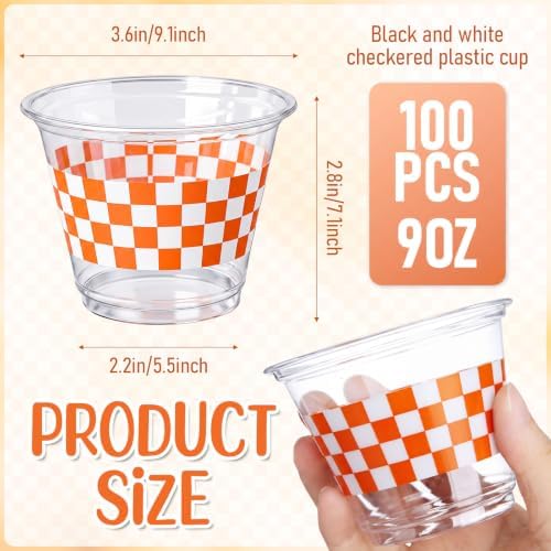 LemonRoad 100 Pcs Orange and White Checkered Plastic Cups 9 oz Race Car - Image 2