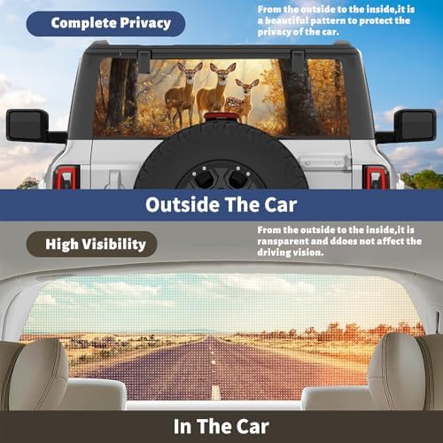 Beautiful Deer Rear Window Decal Wrap Graphic, Modern Fall Forest Nature Animal Rustic Vinyl Window Film Truck Back Window Decals,Pickup Trucks Back Window Stickers 66 x 22 inch