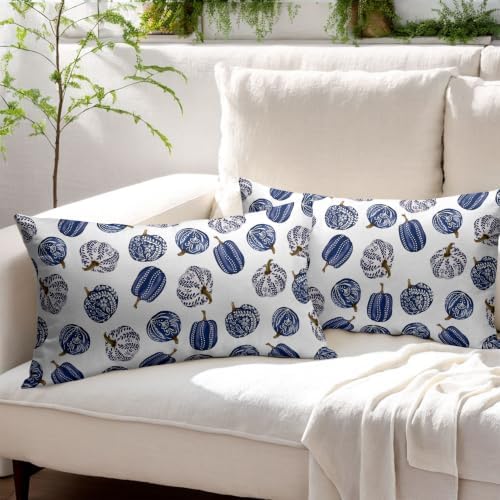 Fall Chinoiserie Pumpkin Throw Pillow Covers 12x20 Set of 2 Autumn Blue White Porcelain Thanksgiving Pillow Covers Autumn Pillowcase for Kitchen Sofa Cushion Outdoor Bedroom Decoration - Image 3