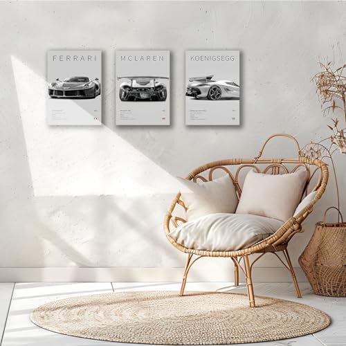 CSLGQGV Car Poster Vintage Racing Car Wall Art Supercar Canvas Prints Painting For Men Room Pictures Guys Dorm Room Aesthetics Decor Bedroom Office (black and white car frame, 12x16in) - Image 2