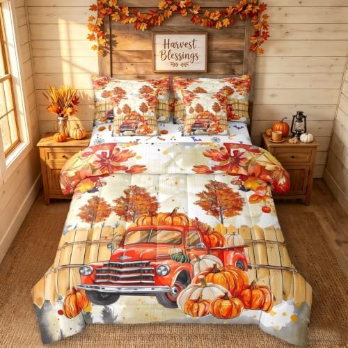 Erosebridal Thanksgiving Pumpkin Bed in A Bag Queen Comforter Set 7 Piece by Erosebridal