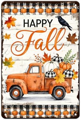 Fall Sign Thanksgiving Day Pumpkin Vintage Tin Sign Happy Fall 8x12Inch by Unknown