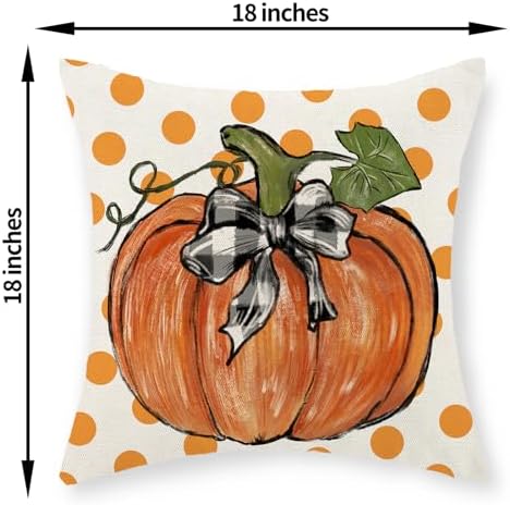 Fall Pillow Covers 18x18 Set of 2 Orange Pumpkin Leaf and Polka Dot Fall Decor Pillowcase Autumn Thanksgiving Decorative Outdoor Throw Pillow Covers Linen Farmhouse Cushion Case for Sofa Home - Image 6