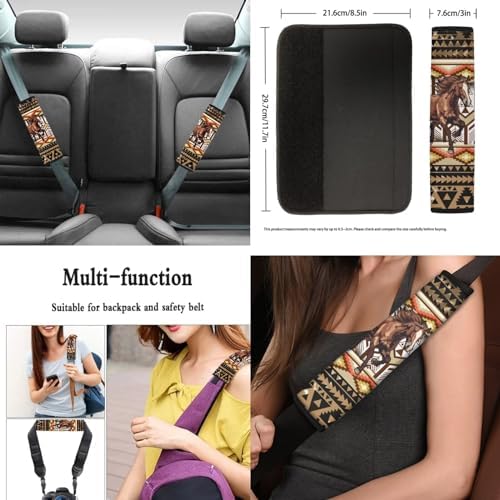 12Pcs Brown Horse Auto Seat Cover Protection Front Rear Seats,Breathable 15 Inch Steering Wheel Covers+Coaster+Keychain+Armrest+Seat Belt Pads,Southwestern Tribal Horse Car Accessory Decor