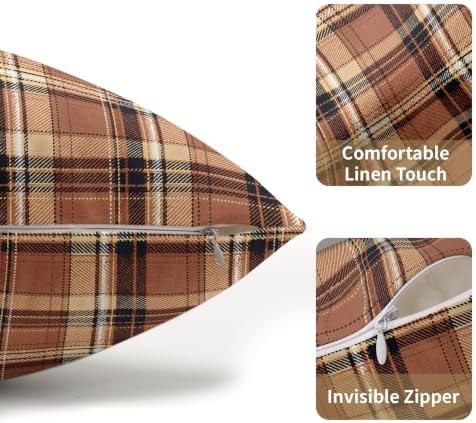 Christmas Plaid Pillow Covers 12x20 Set of 2 Burnt Orange Highly Absorbent - Image 5