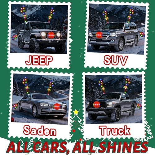 Christmas Car Decorations Reindeer Car Kit Antlers with Lights, Jingle Bells Rudolph Reindeer and Nose, Tail Cute Costume Auto Accessories for Trunk Vehicles SUV Antenna Toppers Multicolor - Image 4