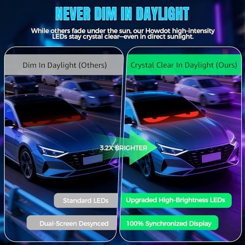 2PCS Devil Eyes Light For Windshield, 23"x5" LED Eyes Dual Screen 100% Sync, App/Remote Control, Custom Text & Graphics LED Light Sign for Car Truck SUV