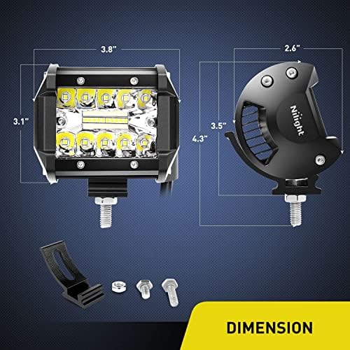 Nilight 2PC 4Inch Triple Row Lights 60W Flood Spot Combo 6000LM Bar Driving Boat Led Off Road Trucks with 12V On/Off 5 Pin Rocker Switch Power 16AWG Wiring Harness Kit-2 Leads