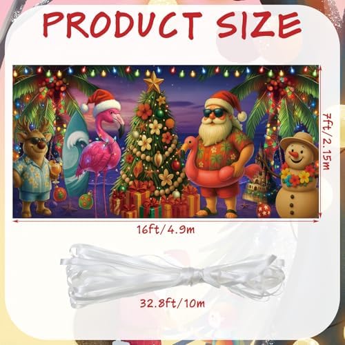 Preboun Summer Christmas Beach Garage Door Banner Cover Santa Flamingo - Image 2