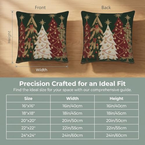 Green Christmas Pillow Covers 16x16 Set of 2, Red Gold Xmas Tree Print - Image 4