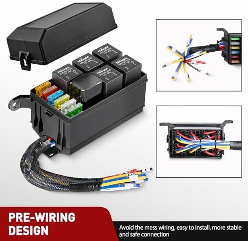 Nilight 12V Fuse Relay Box 6 Relays 6 Slots ATC/ATO Blade Fuse Holder 4Pin 5Pin Terminal 40A Relay Pre-Wired Waterproof Block Kit Universal for Automotive Car Truck Camper Boat