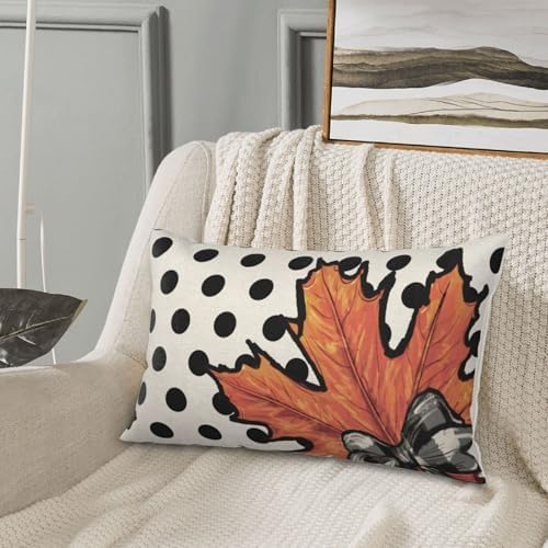 Fall Pillow Covers 12x20 Set of 2 Pumpkin Maple Leaves and Polka Dot Fall Decor Pillowcase Autumn Thanksgiving Decorative Outdoor Throw Pillow Covers Linen Farmhouse Cushion Case for Sofa Home - Image 2
