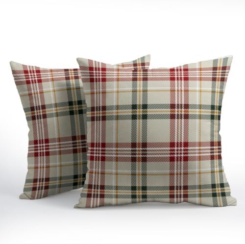 Christmas Plaid Pillow Covers 16x16 Set of 2 Cream Highly Absorbent - Image 2