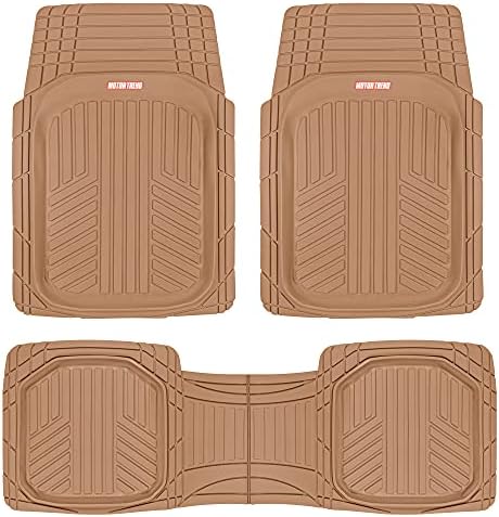 Motor Trend FlexToughXL Floor Mats for Cars Full Set, All-Weather Rubber Automotive Floor Mats, Waterproof Heavy Duty Car Mats, Flexible Floor Liners for Car Truck Van SUV, Car Floor Mats (Beige)