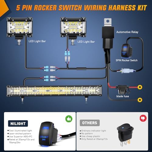 Nilight Side Shooter LED Light Bar Set 1PC 20" 2PCS 4.3" with Wiring Kit
