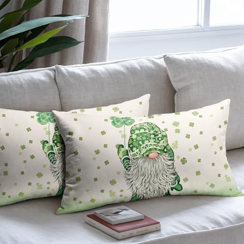 St Patricks Day Pillow Covers 12x20 Set of 2 Shamrock Gnome Throw Pillow Covers Rustic Spring Pillowcase Linen Decoration Farmhouse Decorative Sage Green Cushion Case Couch for Indoor Home Decor - Image 7