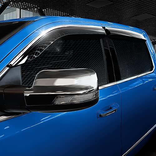 Goodyear Chrome Trim Window Deflectors for Dodge Ram 1500 2019-2026 Crew Cab, Shatterproof Tape-on Rain Guards, Window Visors, Vent Deflector Visor,Car Accessories, 4 pcs - GY008852