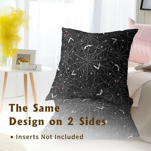 Halloween Spider Web Throw Pillow Covers 24X24 Inches Set of 2 White Bat Pillowcase Soft Cotton Square Cushion Covers for Home Sofa Bedroom Decoration - Image 5