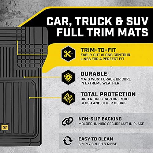 CAT® Car Mats Full Set - Automotive Floor Mats & Cargo Liners & SUV Floor Mats - Car Floor Mats All Weather Trim-to-Fit Rubber Universal Car Mats & Trunk Cargo Liners Black Floor Mats for Mini-Van