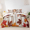 Maple Leaf Kids Duvet Cover Set Queen Size,Fall Plants Autumn Bedding Set,Girls Boys Adults Room/Cabin Decor,Old Wooden Plank Vintage Comforter Cover,Orange Retro Quilt Cover,2 Pillowcases by Manfei
