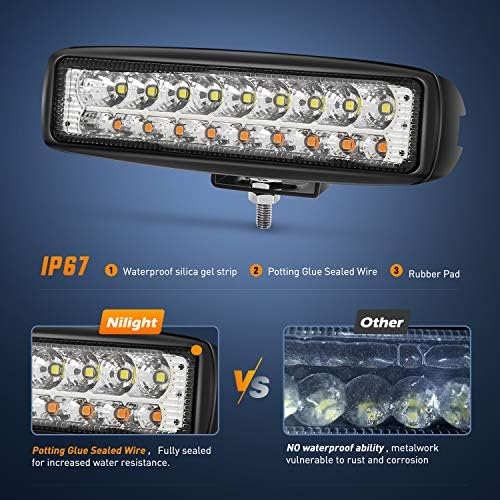Nilight 6 Inch White & Amber LED Pod Flood Beam Fog Lights 54W