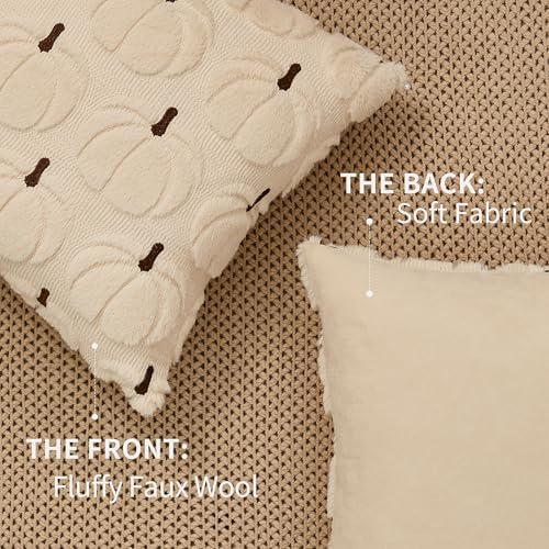 DFXSZ Fall Pillow Covers 18x18 2Pcs Beige Brown Pumpkin Fall Decorations - Image 5