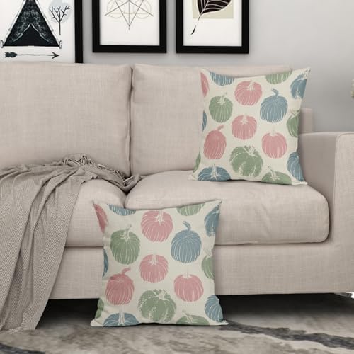 Pink Blue Green Pumpkin Fall Pillow Covers 20x20 Set of 2 Autumn Harvest Print Thanksgiving Decorative Throw Pillows Outdoor Farmhouse Cushion Case Seasonal Decor for Couch Sofa Bed - Image 3