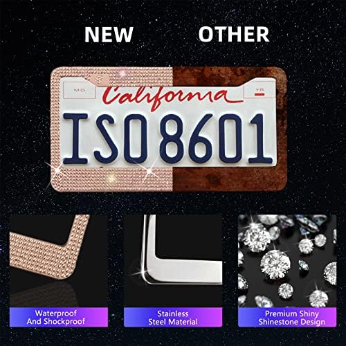 25PCS Bling Car Car Accessories Set,15 Inch Steering Wheel Cover,Shiny License Plate Frame,Center Console Cover and Rearview Mirror Set and Other Car Accessories(Champ) - Image 3