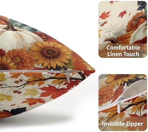 Fall Pumpkin Pillow Covers 12x20 Inch Set of 2, Autumn Blue Orange Throw Pillow Covers Harvest Thanksgiving Lumbar Pillowcase, Maple Leaf Decorative Seasonal Cushion Case Couch for Outdoor Home Decor - Image 5