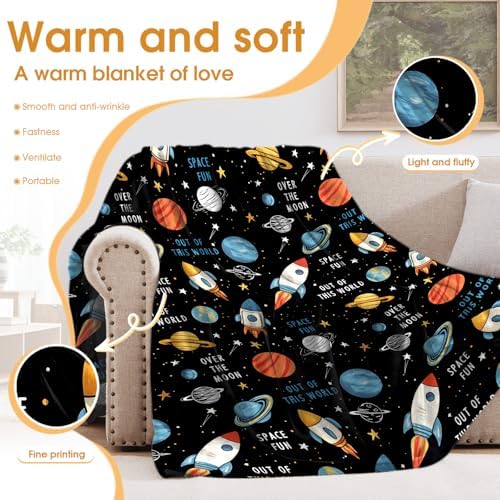 Space Spaceship Blanket Planet Starry Sky Gifts for Kids Boys Adults Men Women Girls Birthday Christmas Halloween Easter Father's Day Dad Husband Boyfriend Son Teens Throw Blanket 50"x60" - Image 3