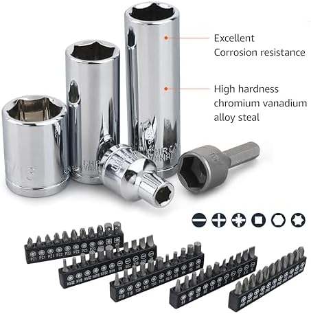 Amazon Basics 201-Piece Mechanic's Socket Tool Set With Case, SAE and Metric Sizes, Chrome-Vanadium Steel, Portable - Image 2