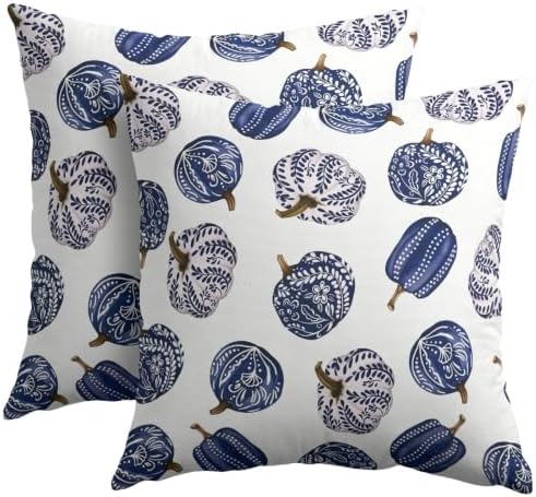 Fall Chinoiserie Pumpkin Throw Pillow Covers 22x22 Set of 2 Autumn Blue White Porcelain Thanksgiving Pillow Covers Autumn Pillowcase for Kitchen Sofa Cushion Outdoor Bedroom Decoration - Image 2