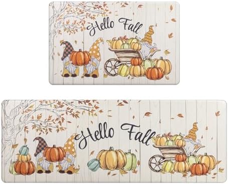 U'Artlines 2Piece Anti Fatigue Fall Kitchen Mats Rug Runner Set Hello Fall by UArtlines