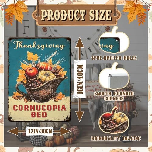 Pumpkin Retro Tin Sign Thanksgiving Metal Wall Art for Front Porch Kitchen Dining Room Fireplace 12x16Inch - Image 2