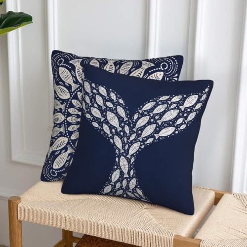 Navy Blue Fish Mandala Throw Pillow Covers 18x18 inch Set of 2 - Image 4