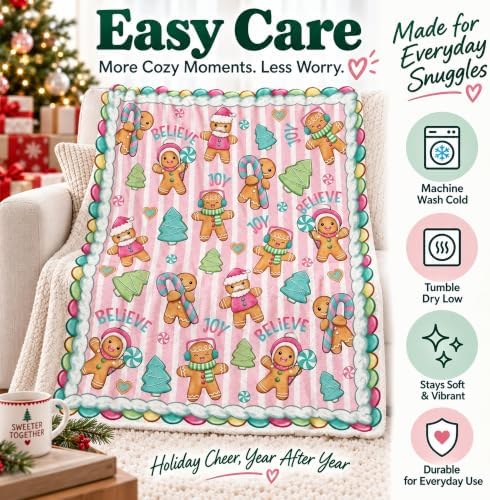 Pink Gingerbread Christmas Throw Blanket 50x70in, Cozy Holiday - Image 7