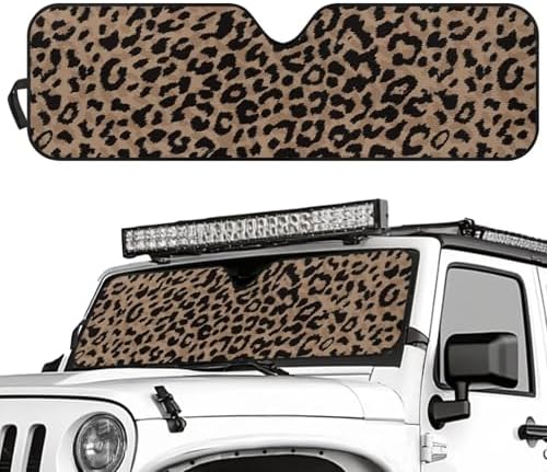 Renewold Leopard Print Automotive Front Windshield Sunshade for Jeep Wrangler Sunlight UV Rays Heat Blocker Sun Visor Shield Suitable for Jeep Gladiator JT 2020-2023 Car Accessories Interior Sun Shade