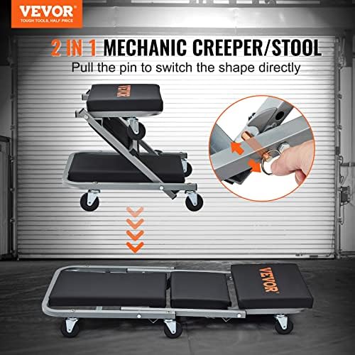 VEVOR Mechanic Creeper, Garage Gift, 36" Z Creeper Seat, 2 in 1 Mechanic Gifts, 300 lbs Capacity, Low Profile Creeper with 6 pcs Wheels in Garage/Shop for Fathers Day Tool Gift - Image 2