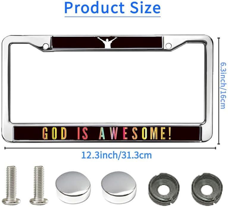God is Awsome License Plate Frame for Inspirational People Love Jesus Christ Easy Installation License Plate Frame Jesus Saves License Plate Frame Chrome with Chrome Mounting Set