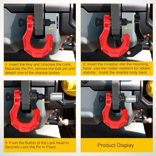 Nilight 2 Pack 3/4" D-Ring Separate Shackle 45,000 Lbs Break Strength | Includes 7/8" Lock Pin, Isolators and Washers Off Road Recovery, for Tow Strap Winch Truck Vehicle Black&Red