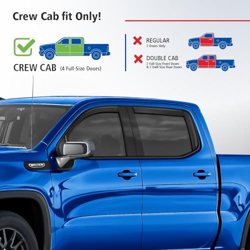 Goodyear Shatterproof in-Channel Window Deflectors for Trucks GMC Sierra 1500 2019-2026 Crew Cab, Rain Guards, Window Visors, Vent Deflector, Truck Accessories, 4pcs - GY009004