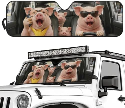 Renewold Funny Pink Pig Driving Windshield Sun Shade Car Front Window Sunshade for Jeep Wrangler JK JKU JL JLU 2/4 Door Gladiator JT Auto Sun Visor Shield Blocks UV Sunlight Heat Car Accessories Cover