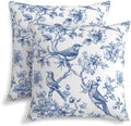 KiuLoam Blue and White Pillow Covers 20x20 Inch Set of 2, Chinoiserie Floral Bird Rustic Decorative Throw Pillows, Vintage Farmhouse Outdoor Square Cushion Cases for Sofa Couch Bed Home Decor by KiuLoam