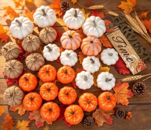 DearHouse 80Pcs Artificial Pumpkins Maple Harvest Fall Decoration, 30Pcs Fall Pumpkins and 50Pcs Maple Leaves for Autumn Thanksgiving Harvest Home Decor - Image 6