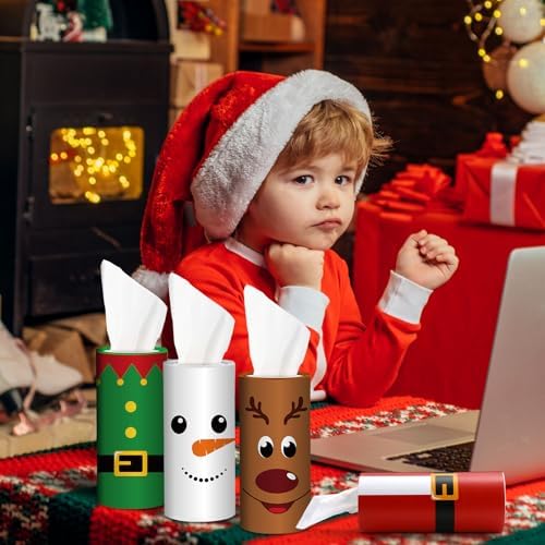 Hushee 4 Pcs Christmas Car Tissue Cylinders with 200 Tissues (Christmas) - Image 6